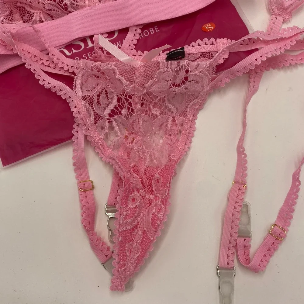 Rslove Women's‎ Three Piece Lace Lingerie Set Hearts Light Pink Small New